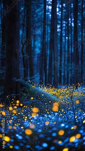 Vibrant Illuminated Forest Glowing With Yellow