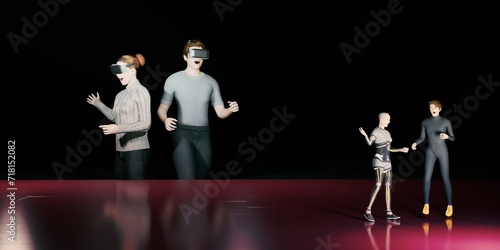 Avatars in Metaverse Party Social and Chat VR in the worlds of Metaverse and The sandbox3D illustration