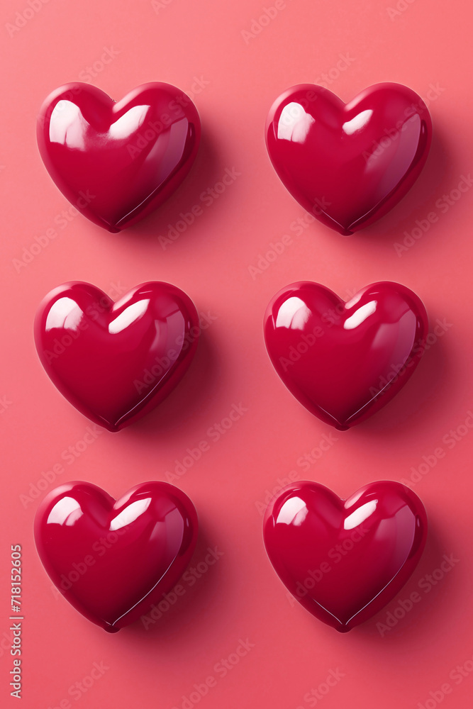 Pattern with glossy hearts on a pink background. Valentine's Day. Pattern with glossy hearts on a pink background. Valentine's Day.