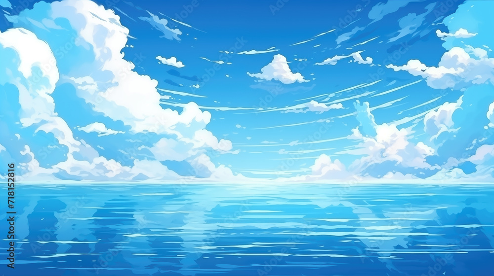 Fototapeta premium a wonderful view of an anime lake with cloud reflection in the water