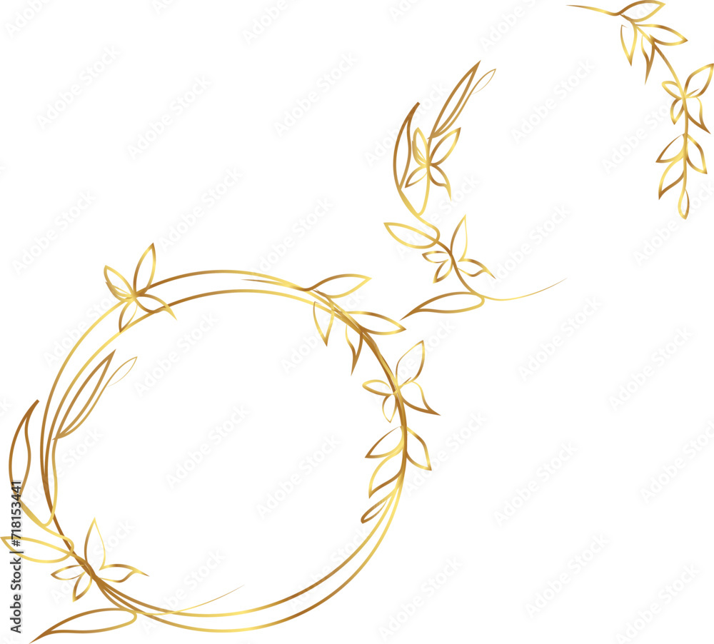 golden frame royal circle frame with golden leaf vector	
