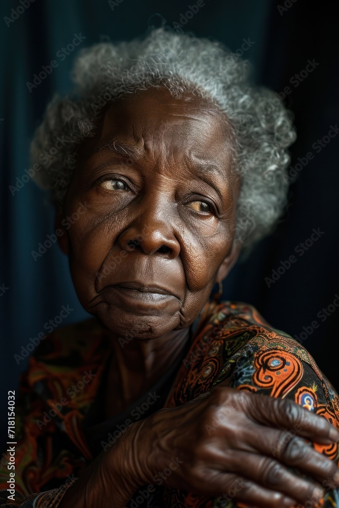 Elegance in Age: Portrait of a worried elder black woman