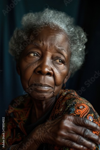 Elegance in Age: Portrait of a worried elder black woman