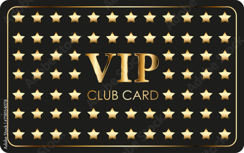 Luxury VIP club card with golden elements, srats and black background