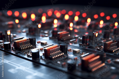 Close-Up of a Circuit Board With Multiple Red Lights