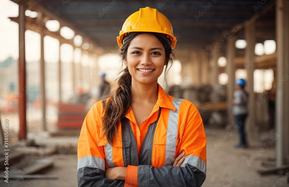 Construction worker working at construction site arms crossed Construction worker working at construction site arms crossed