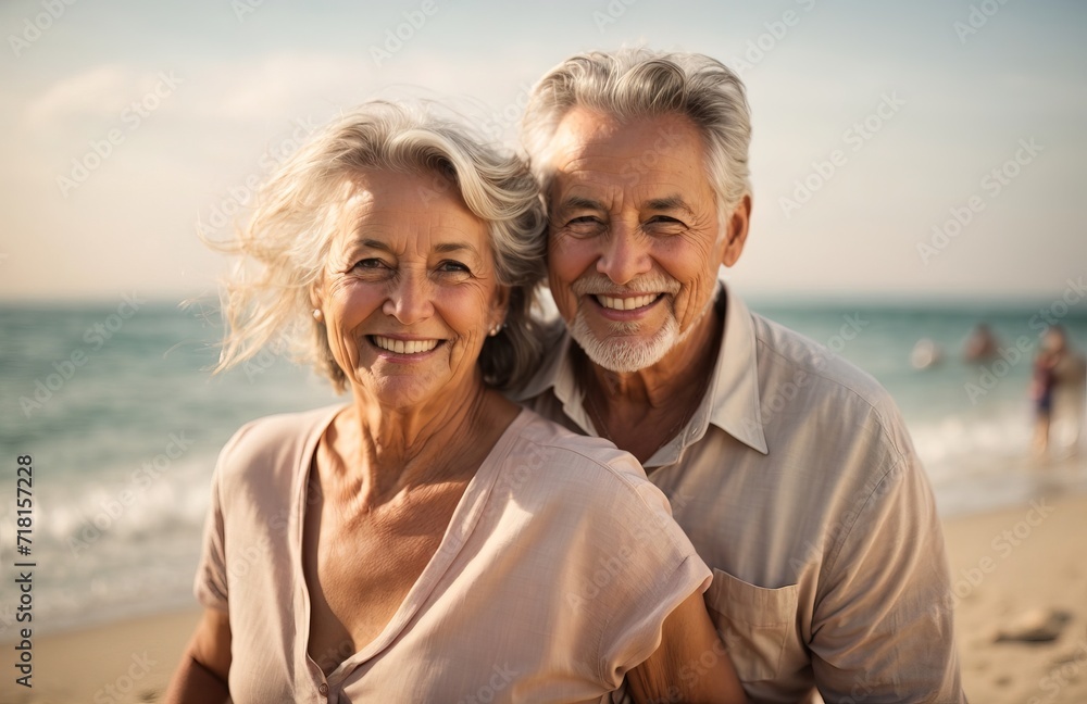 Happy mature senior couple on the beach