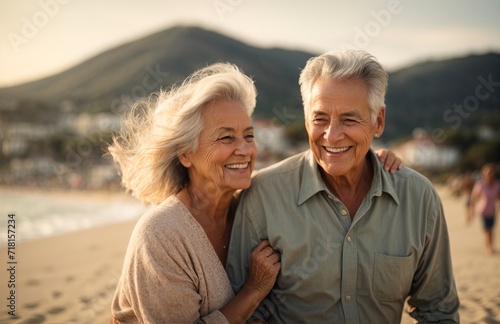 Happy mature senior couple on the beach