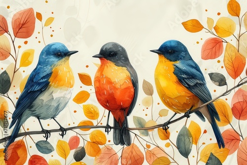 Ai uccellini colorati acquerello 02 photo
