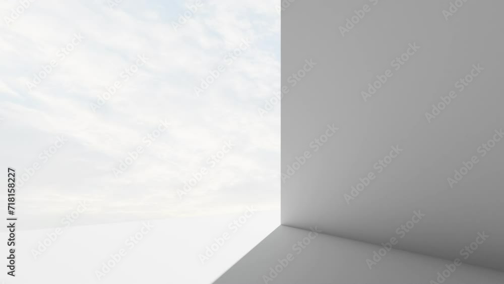 3D Rendering Animation Pure White Minimal Architectural Outdoor Skyline Product Display Background for Beauty, Health and Medical Products. 3D Rendering Animation Pure White Minimal Architectural Outdoor Skyline Product Display Background for Beauty, Health and Medical Products.
