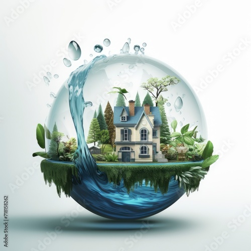 an image for an advertisment on how to save water in homes, advertisementgraphic element, white background generative AI