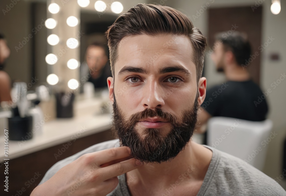 handsome bearded male in a hairdresser salon, Men's beard and hairstyle at a hairdressing shop handsome bearded male in a hairdresser salon, Men's beard and hairstyle at a hairdressing shop