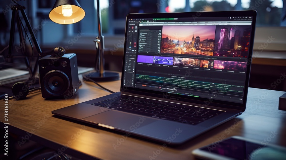 Freelance desktop with laptop computer and monitor Freelance desktop with laptop computer and monitor