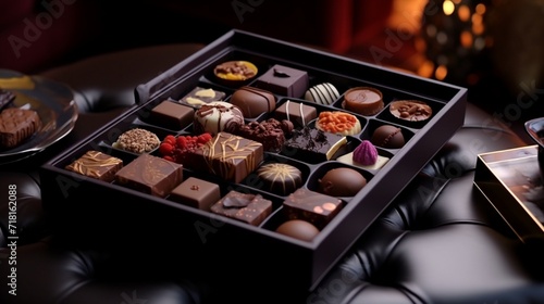 A mouthwatering assortment of Belgian chocolates, beautifully arranged in a luxurious box.