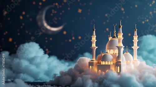 mosque ramadan islamic banner. Generative AI photo