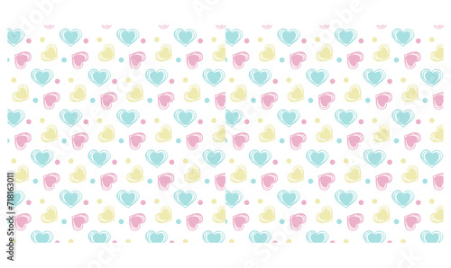Colorful heart background, pattern with flowers and butterflies