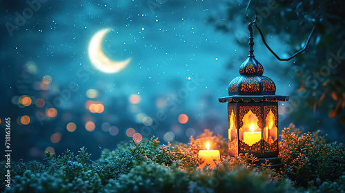 lantern hanging light Islamic Ramadhan shining and blur the background, Eid Al-Adha 