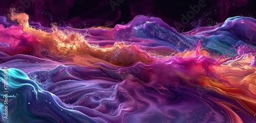 Silk waves forming the interface of a digital art tool, in bright, creative colors, splashed across a virtual canvas.