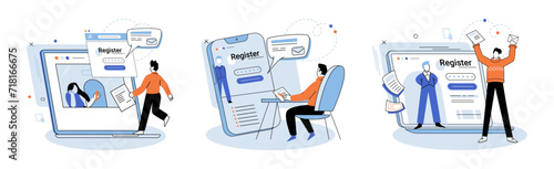 Registration online. Vector illustration. The interface online registration platforms should be user-friendly and intuitive Information provided during online registration is used to create user