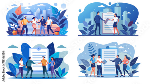 Professional teamwork and collaboration concept illustrations set