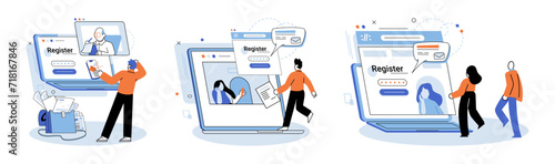 Registration online. Vector illustration. Entering personal details during online registration should be done with caution Online registration is common method for joining various networks