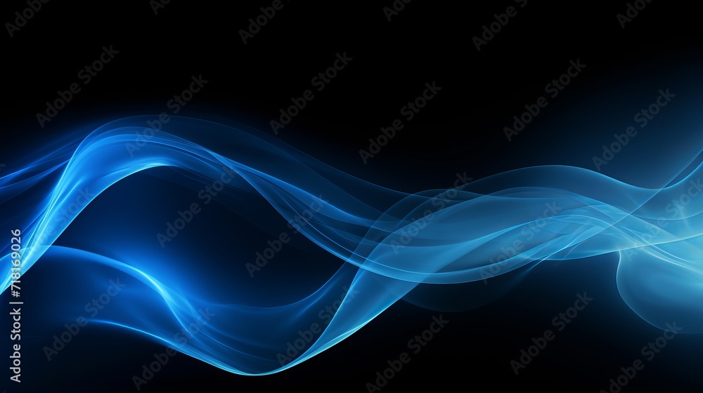 A black background is filled with blue smoke and a wave pattern. A black background is filled with blue smoke and a wave pattern.