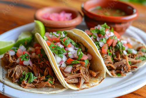Delicious juicy authentic Mexican pulled pork taco carnitas