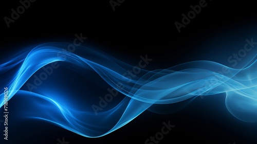 A black background is filled with blue smoke and a wave pattern.