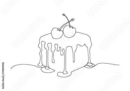  sliced cake in Continuous one line drawing . Cheese cake outine vector illustration.
 photo
