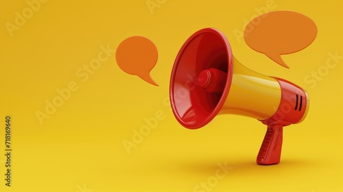  3D render of a megaphone paired with a speech bubble, conveying the concept of loud and clear messaging, ideal for advertising, marketing, or public announcements
