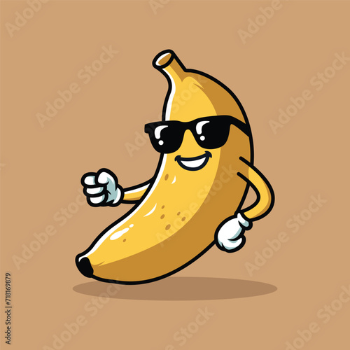 cute banana cartoon wearing sunglasses