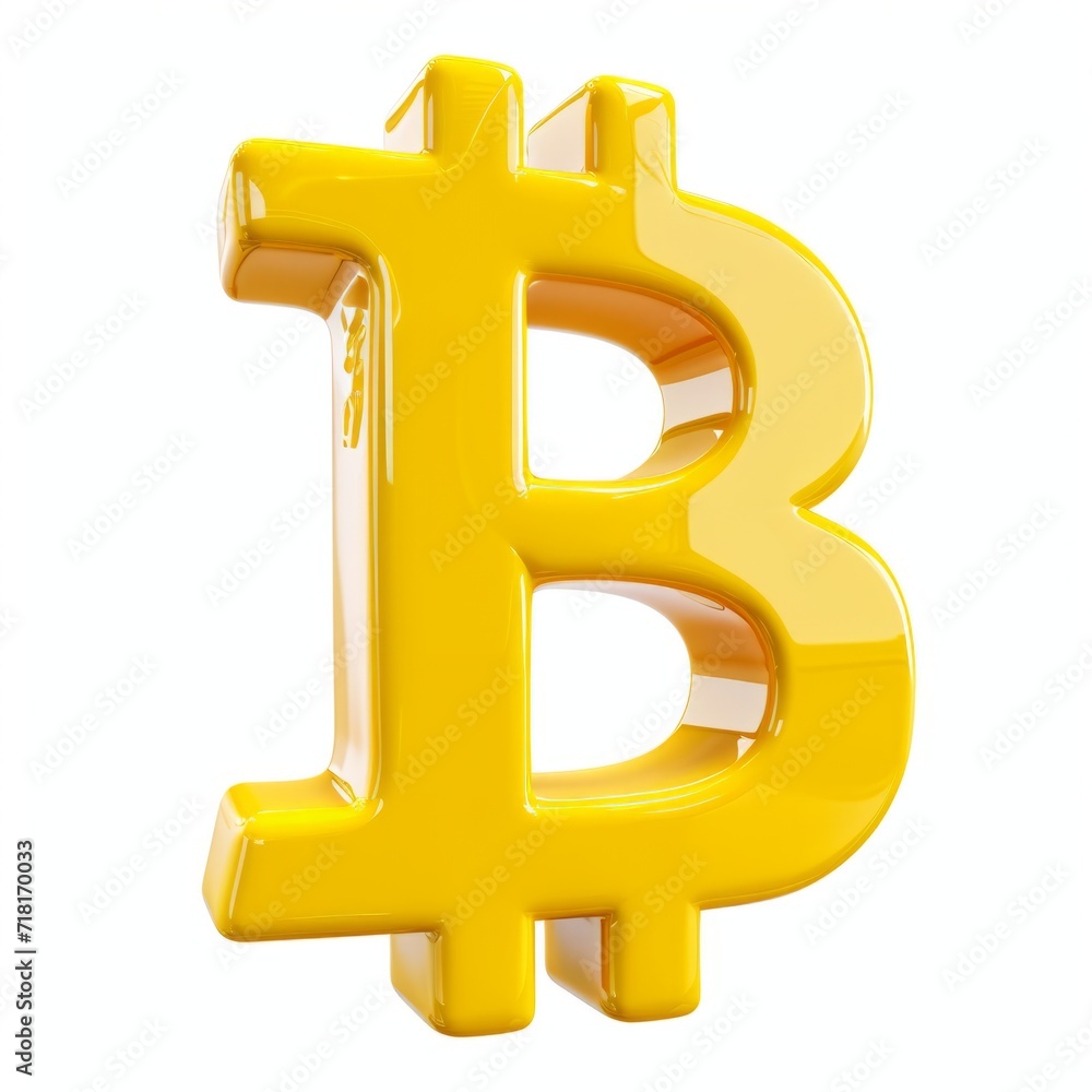 Yellow Glossy Surface Bitcoin Sign isolated on White Background. Photorealistic Cryptocurrency Coin Sign on white backdrop. Square Illustration. Ai Generated Digital Currency and Blockchain 3D Symbol. Yellow Glossy Surface Bitcoin Sign isolated on White Background. Photorealistic Cryptocurrency Coin Sign on white backdrop. Square Illustration. Ai Generated Digital Currency and Blockchain 3D Symbol.