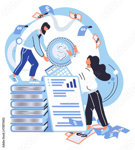 Financial accounting vector illustration. Account ledgers accurately track all financial transactions and balances Strategic investments play pivotal role in financial growth Metaphors in financial