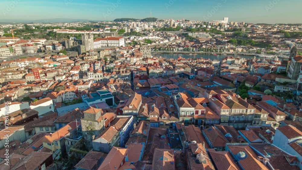 Cathedral of Porto - panoramic view from Clerigos Tower in Porto timelapse before sunset, Portugal Cathedral of Porto - panoramic view from Clerigos Tower in Porto timelapse before sunset, Portugal