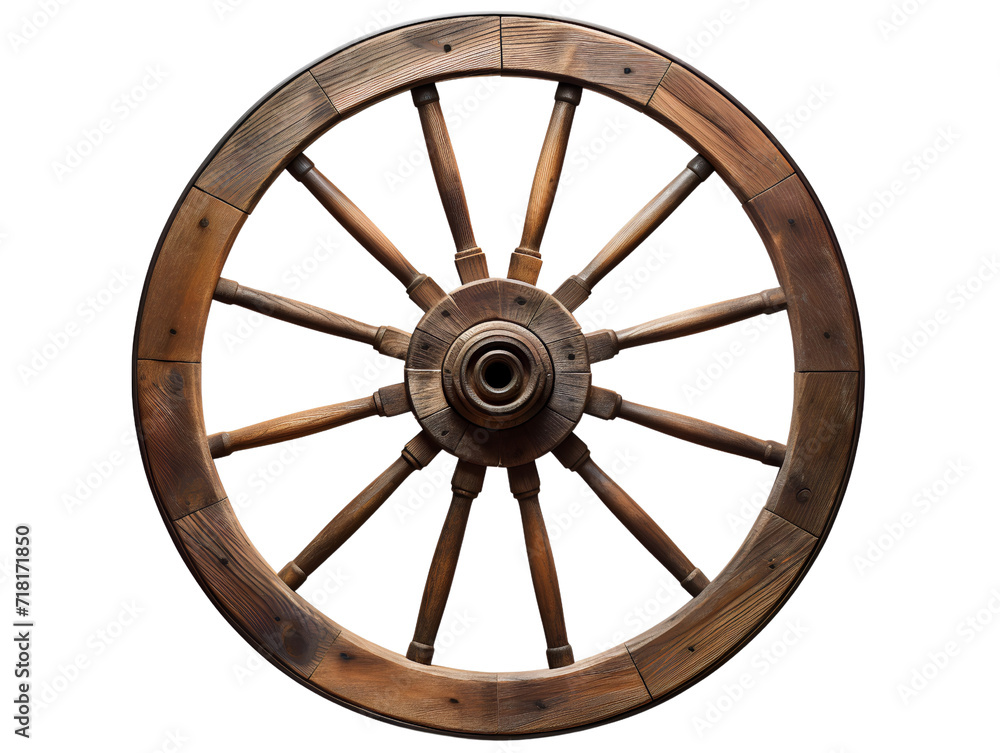Antique Wooden Wheel, isolated on a transparent or white background