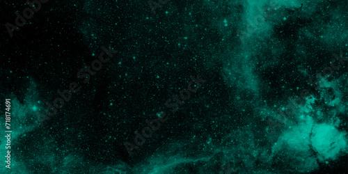 Fototapeta Naklejka Na Ścianę i Meble -  Abstract Background is a Space with Stars. Black and Green Smoke Background elegant luxury backdrop paper texture design. grunge background with particles. Dark blue rough grainy stone or concrete.