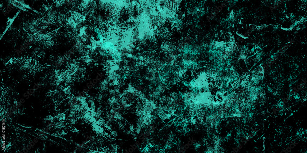 Scattered heavy grunge texture on a dark concrete. Abstract sea green watercolor hand painted watercolor. teal art background light teal and sea green colors. Violet color powder explosion, isolated.