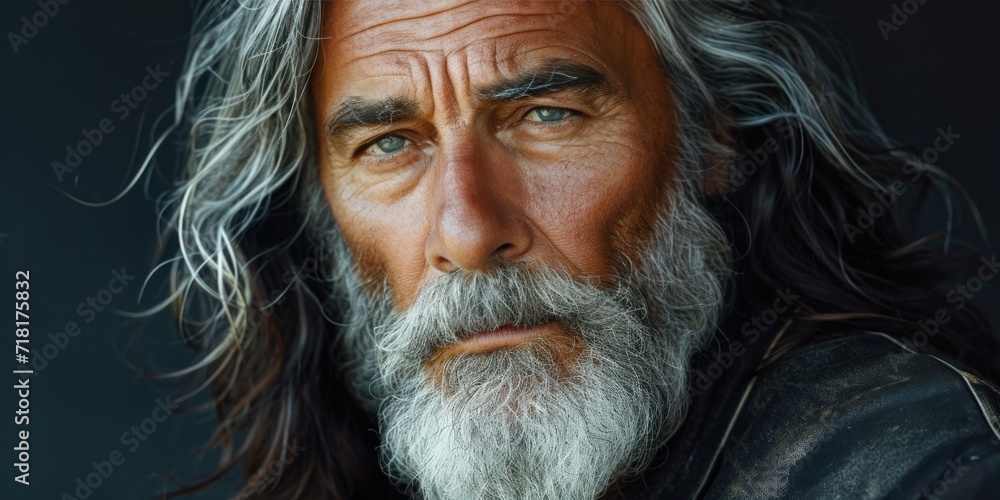 Portrait of an elderly man with a beard, reflecting the hardships of poverty and loneliness Portrait of an elderly man with a beard, reflecting the hardships of poverty and loneliness