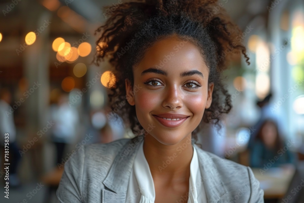 Happy young African American woman with a cheerful smile, radiating natural beauty Happy young African American woman with a cheerful smile, radiating natural beauty