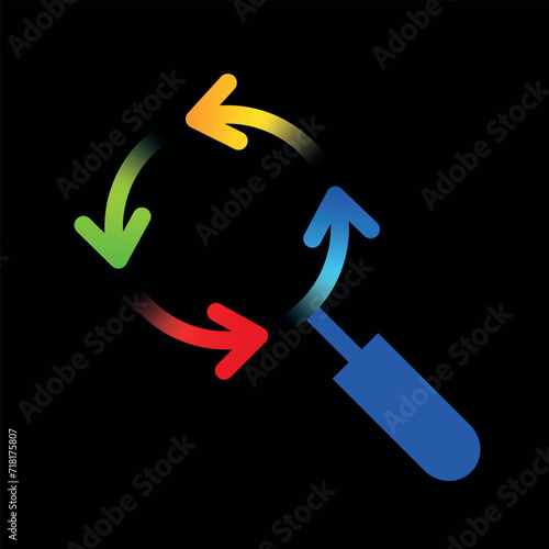 Magnifying glass with loading icon vector illustration isolated on a black background.
