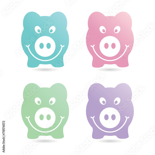 Pastel color pig set with smiley expression vector illustration isolated on a white background.