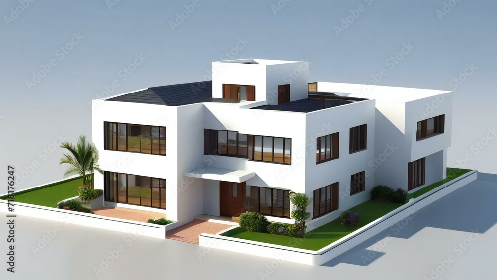 3d render of a modern house isolated on white background, Concept for real estate or property.