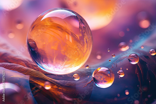Macro photo of the texture of a soap bubble. Multicolored stripes. Wallpaper concept Illustration Generative AI © Prime Lens