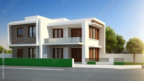 Simplistic 3D house model isolated on white, showcasing architectural design. 3D illustration