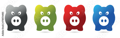 Colorful pig set vector illustration isolated on a white background.