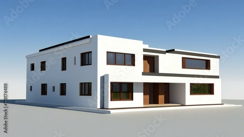 Simplistic 3D house model isolated on white  showcasing architectural design. 3D illustration
