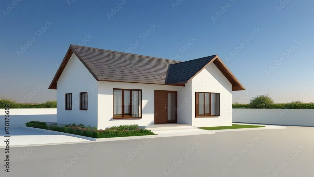 Minimalistic 3D model of a modern home on a plain white background. Concept for real estate or property. Minimalistic 3D model of a modern home on a plain white background. Concept for real estate or property.