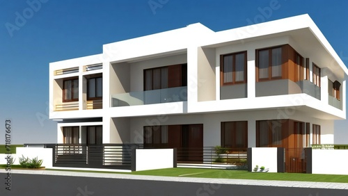 Minimalistic 3D model of a modern home on a plain white background. Concept for real estate or property. © home 3d