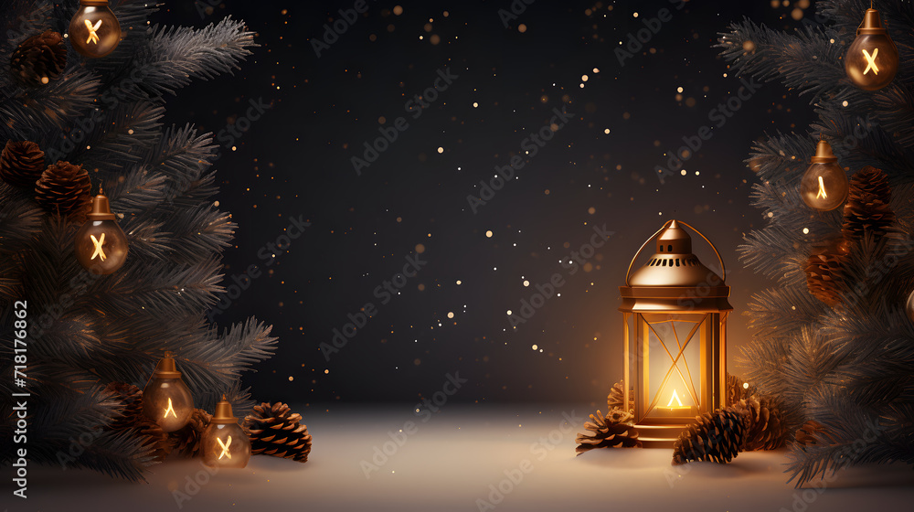 Christmas Lantern and border with fir branches Christmas Lantern and border with fir branches