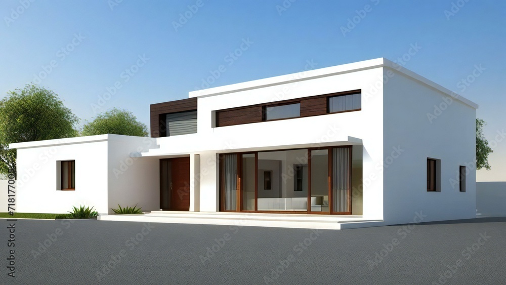 A stunning 3D rendering of a modern home showcasing its architectural elegance. Concept for real estate or property. A stunning 3D rendering of a modern home showcasing its architectural elegance. Concept for real estate or property.